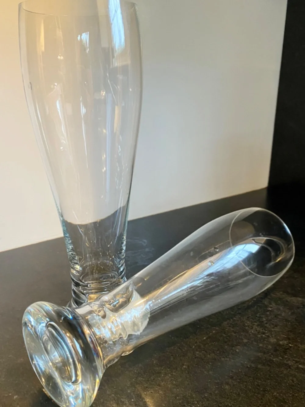 Bavarian Beer Glasses. 20+ Ounces. Clear. Tall. Maybe Schott.